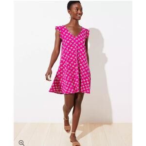 Loft Bloom Flutter Swing Dress in a Floral Pink Size Small